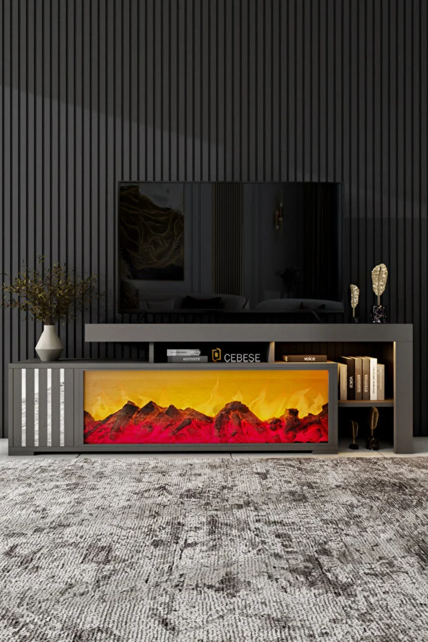 Dekoratif Yapay Şömine Ve Tv Ünitesi 160 Cm X 52 Cm ,kumandalı, Bluetooth Ses